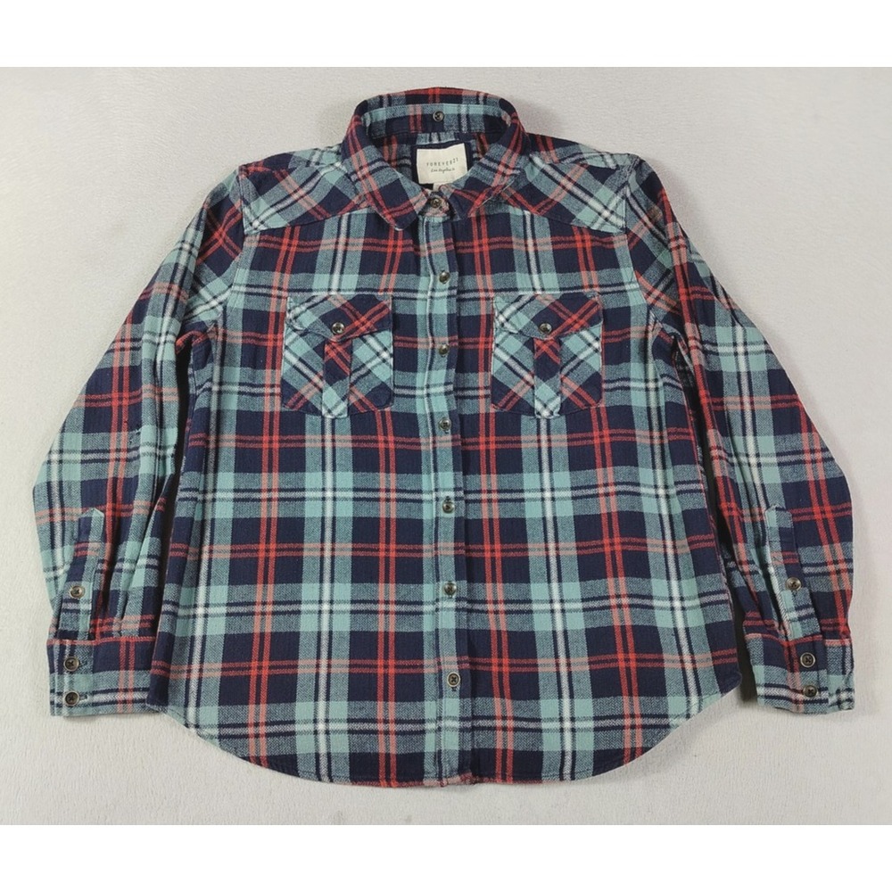 Forever 21 Shirt Womens Medium Multicolor Plaid Flannel Button Up Cabincore